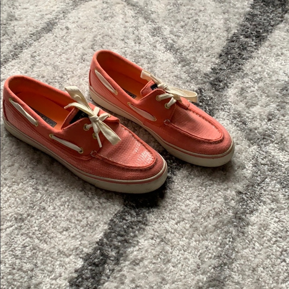 Coral sequined sperry sneakers, size 7.5